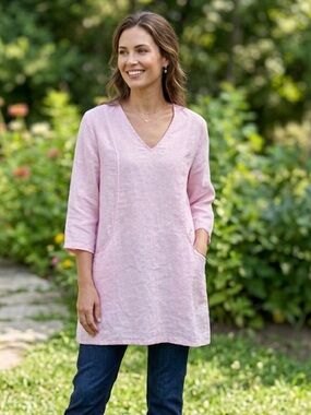 Match Point 100% Linen Light Pink Tunic Top Size M